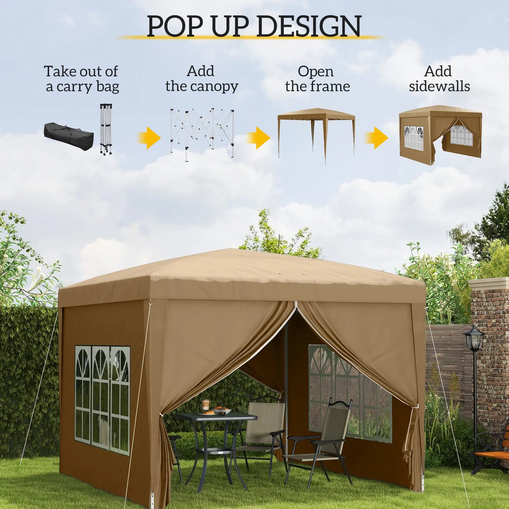 Outsunny 3 x 3(m) Pop Up Gazebo - Khaki 