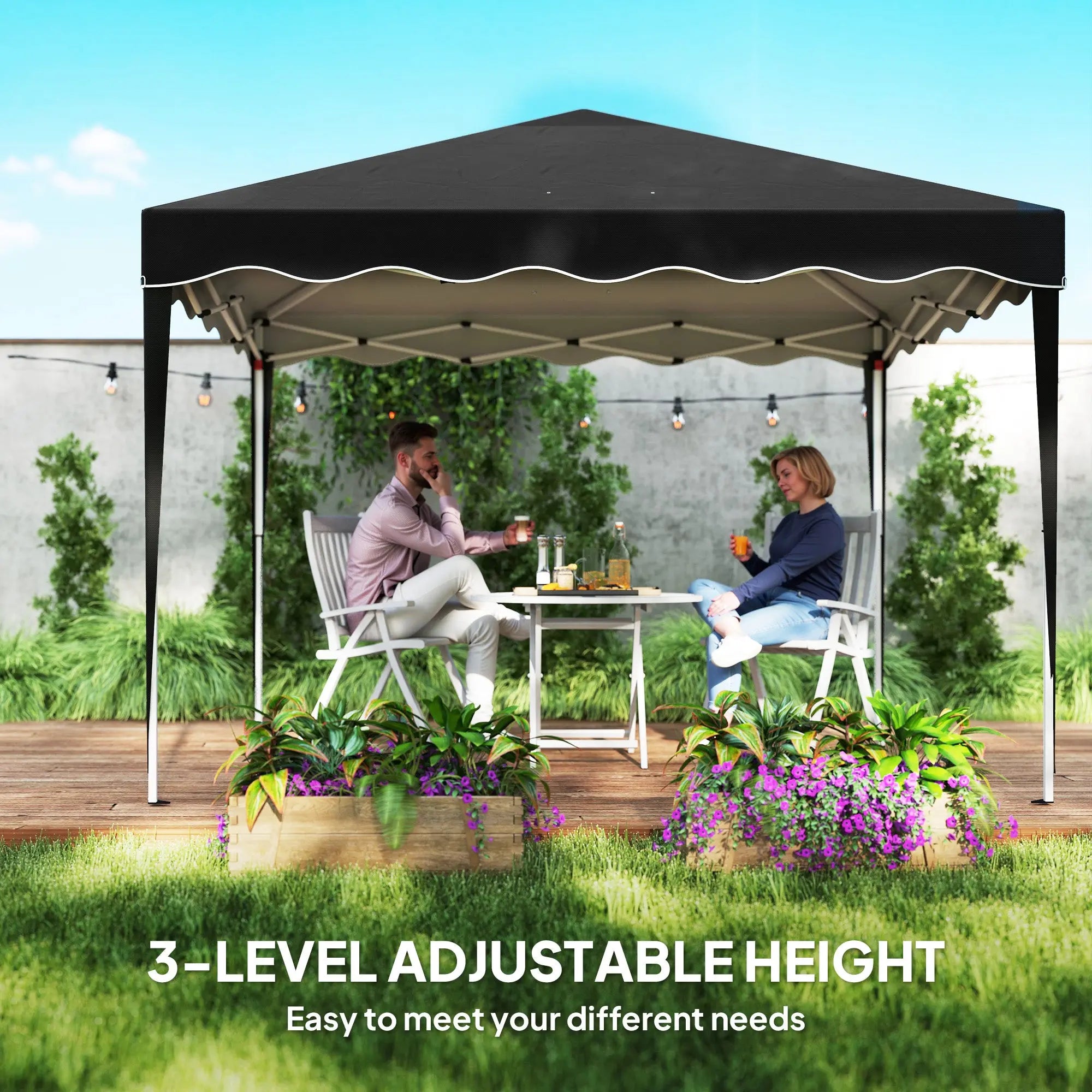 Outsunny 3 x 3cm Adjustable Height Pop-Up Gazebo, with Bag - Black 