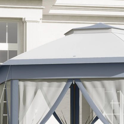 Outsunny 3 x 4m Metal Frame Hexagon Gazebo, with Curtains - Grey 