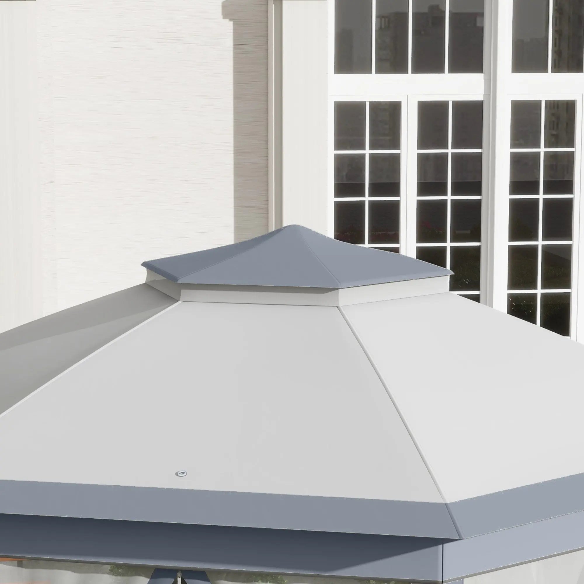 Outsunny 3 x 4m Metal Frame Hexagon Gazebo, with Curtains - Grey 