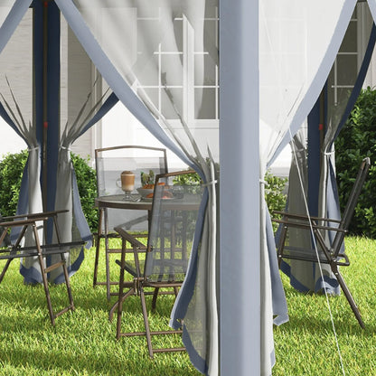 Outsunny 3 x 4m Metal Frame Hexagon Gazebo, with Curtains - Grey 