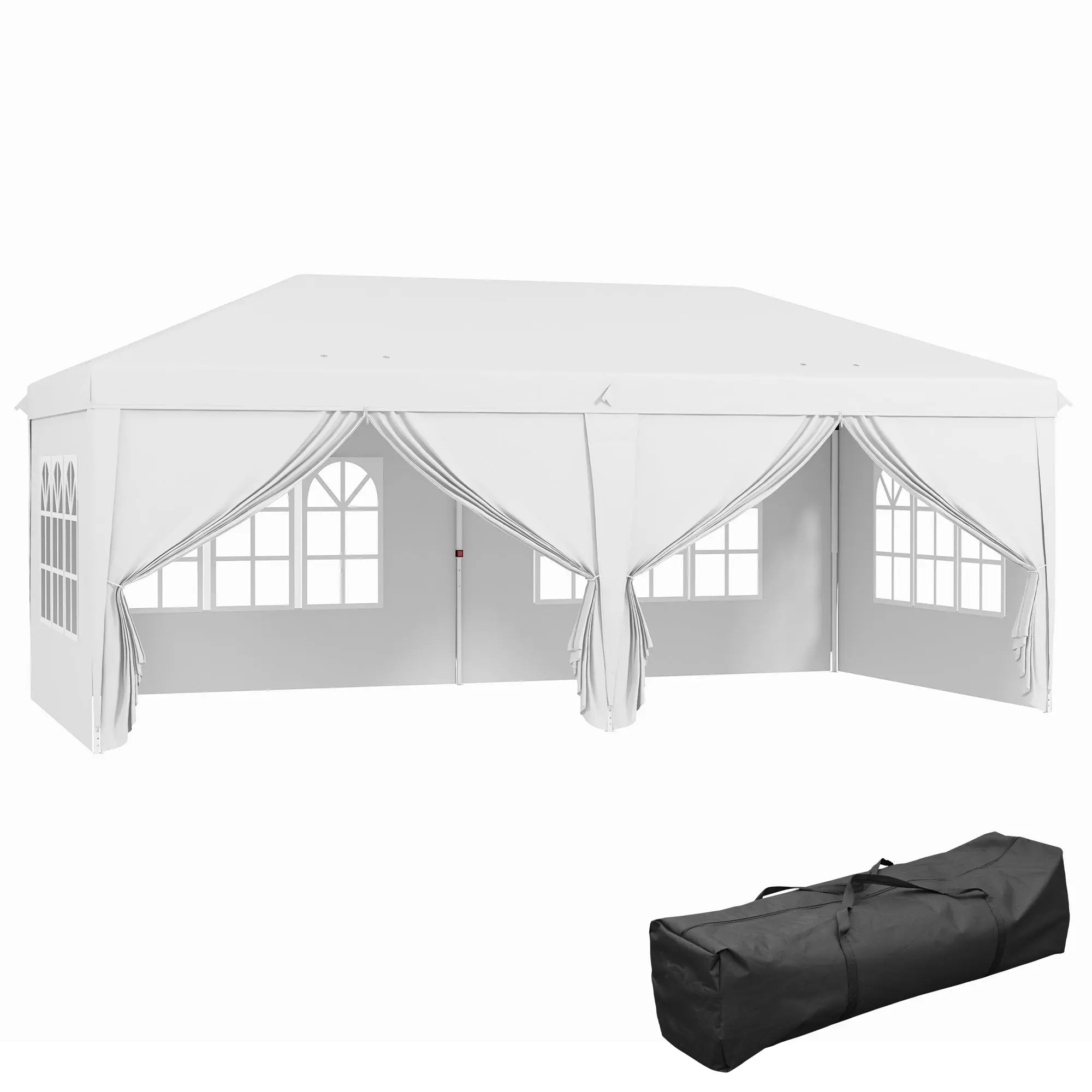 Outsunny 3 x 6 m Garden Pop Up Gazebo, Wedding Party Tent Marquee, Water Resistant Awning Canopy with Sidewalls, Windows, Carry Bag, White 