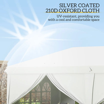Outsunny 3 x 6 m Garden Pop Up Gazebo, Wedding Party Tent Marquee, Water Resistant Awning Canopy with Sidewalls, Windows, Carry Bag, White 
