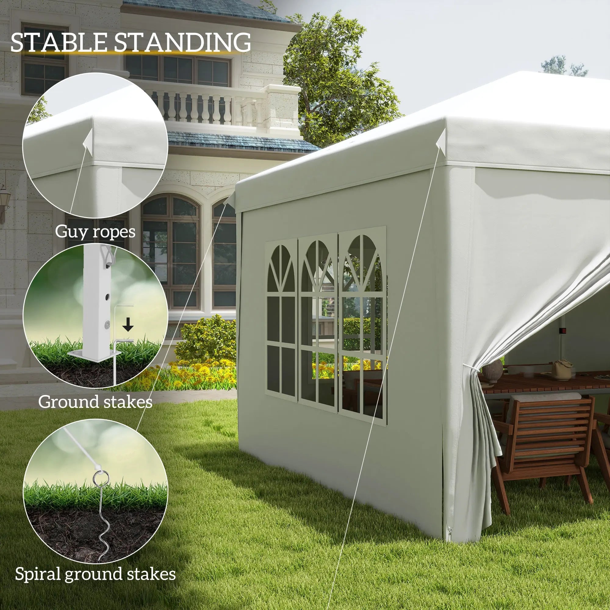 Outsunny 3 x 6 m Garden Pop Up Gazebo, Wedding Party Tent Marquee, Water Resistant Awning Canopy with Sidewalls, Windows, Carry Bag, White 