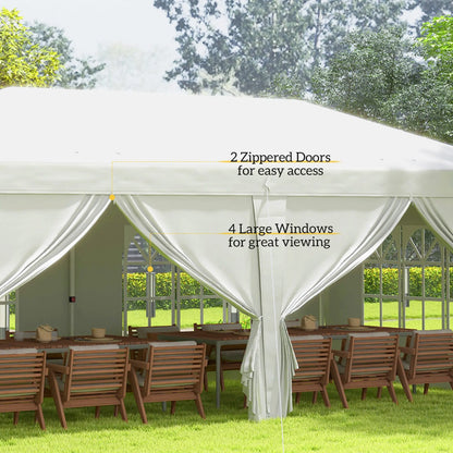 Outsunny 3 x 6 m Garden Pop Up Gazebo, Wedding Party Tent Marquee, Water Resistant Awning Canopy with Sidewalls, Windows, Carry Bag, White 