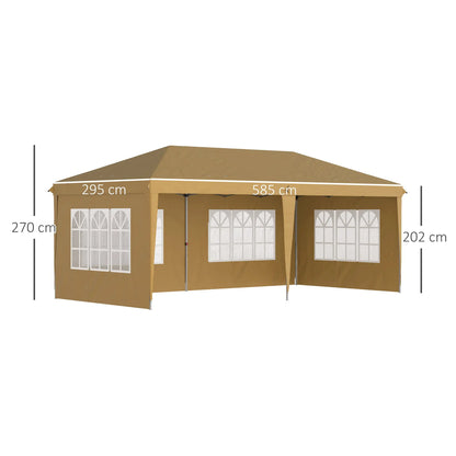 Outsunny 3 x 6m Pop-Up Gazebo, with Removable Walls -  Khaki 