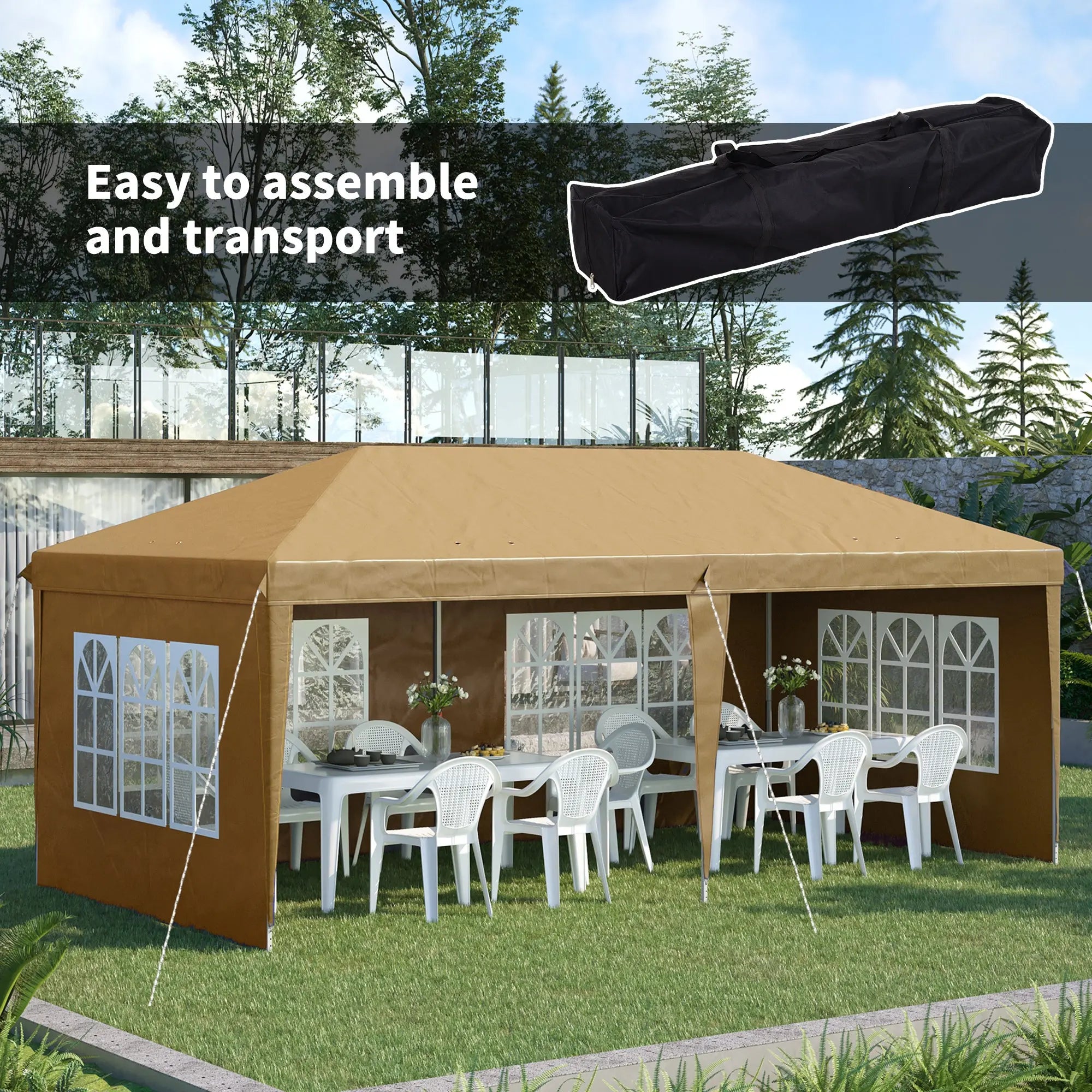 Outsunny 3 x 6m Pop-Up Gazebo, with Removable Walls -  Khaki 