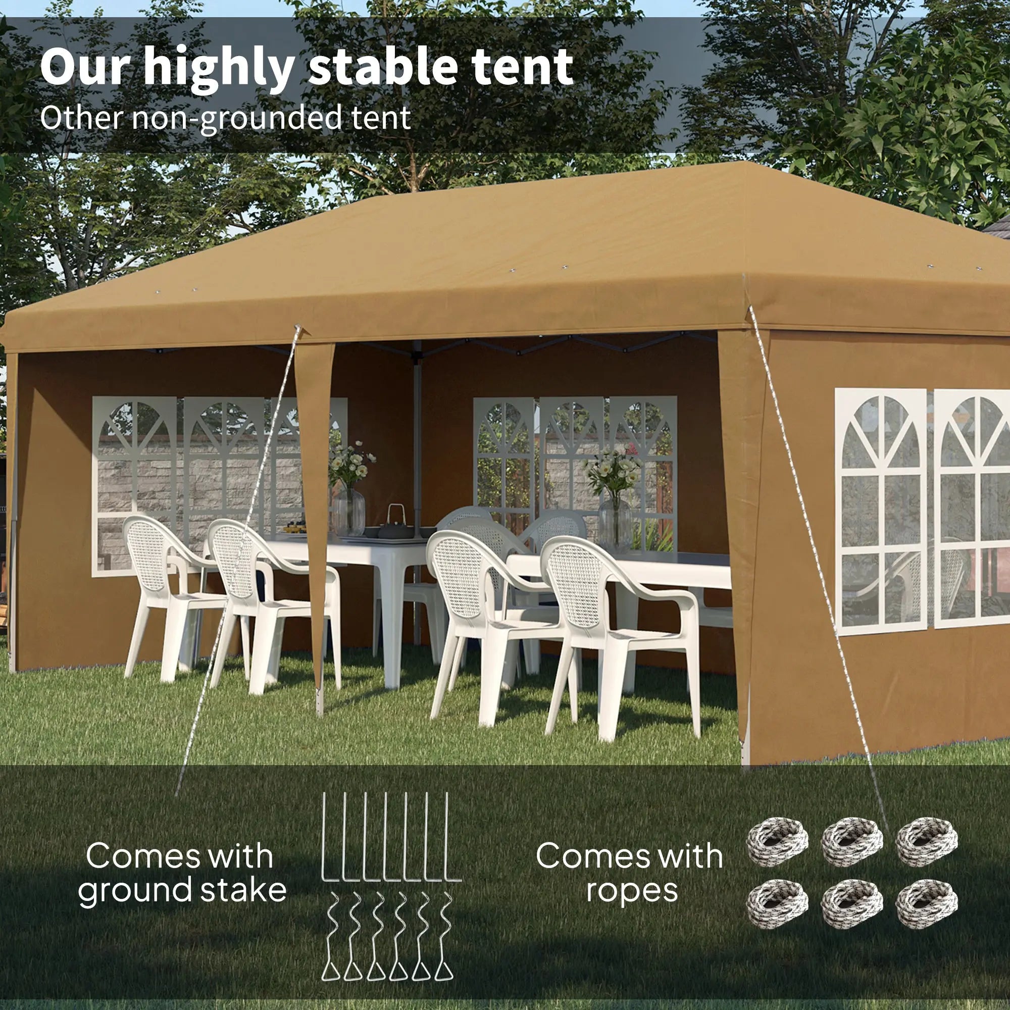 Outsunny 3 x 6m Pop-Up Gazebo, with Removable Walls -  Khaki 