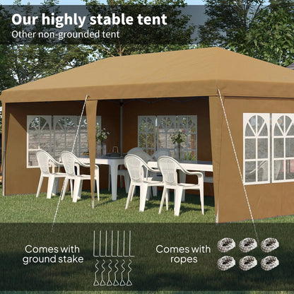 Outsunny 3 x 6m Pop-Up Gazebo, with Removable Walls -  Khaki 