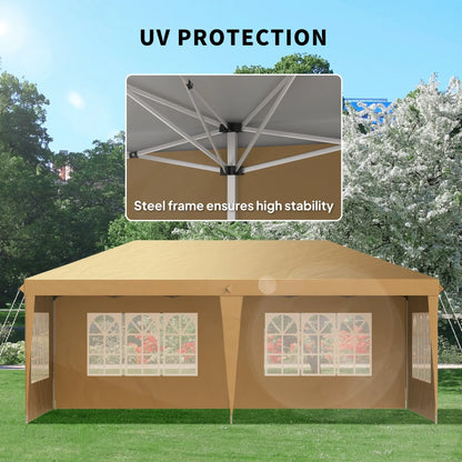 Outsunny 3 x 6m Pop-Up Gazebo, with Removable Walls -  Khaki 