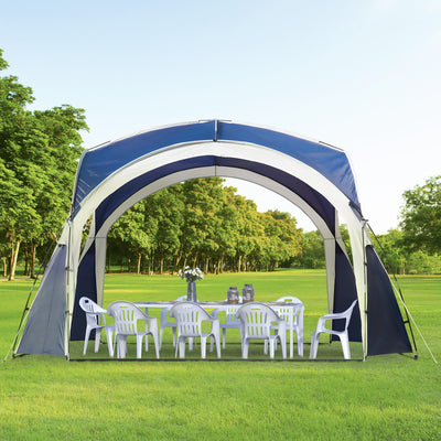 Outsunny 3.5 x 3.5M 6-8 Person Camping Gazebo, Outdoor Event Shelter Dome Tent Garden Sun Shelter Patio Spire Arc Pavilion Camp Sun Shade, Blue and Grey 