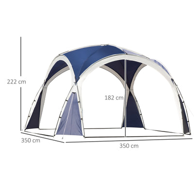 Outsunny 3.5 x 3.5M 6-8 Person Camping Gazebo, Outdoor Event Shelter Dome Tent Garden Sun Shelter Patio Spire Arc Pavilion Camp Sun Shade, Blue and Grey 