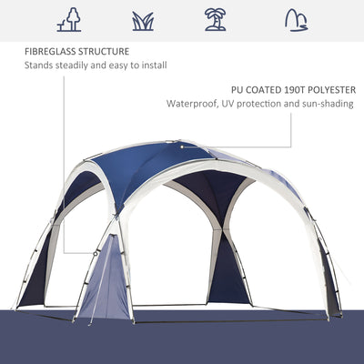Outsunny 3.5 x 3.5M 6-8 Person Camping Gazebo, Outdoor Event Shelter Dome Tent Garden Sun Shelter Patio Spire Arc Pavilion Camp Sun Shade, Blue and Grey 