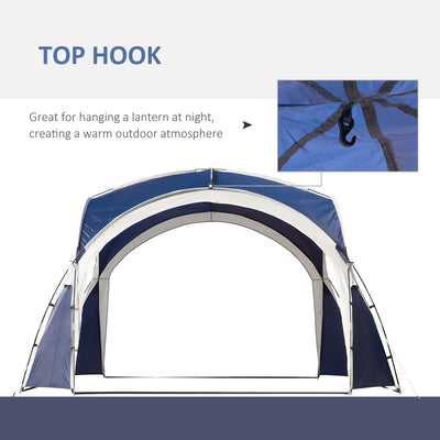 Outsunny 3.5 x 3.5M 6-8 Person Camping Gazebo, Outdoor Event Shelter Dome Tent Garden Sun Shelter Patio Spire Arc Pavilion Camp Sun Shade, Blue and Grey 