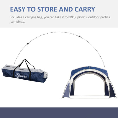 Outsunny 3.5 x 3.5M 6-8 Person Camping Gazebo, Outdoor Event Shelter Dome Tent Garden Sun Shelter Patio Spire Arc Pavilion Camp Sun Shade, Blue and Grey 