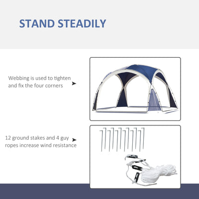 Outsunny 3.5 x 3.5M 6-8 Person Camping Gazebo, Outdoor Event Shelter Dome Tent Garden Sun Shelter Patio Spire Arc Pavilion Camp Sun Shade, Blue and Grey 