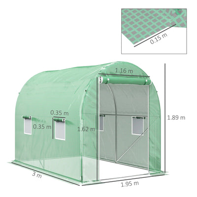 Outsunny 300 x 195cm Walk-In Tunnel Greenhouse - Green 