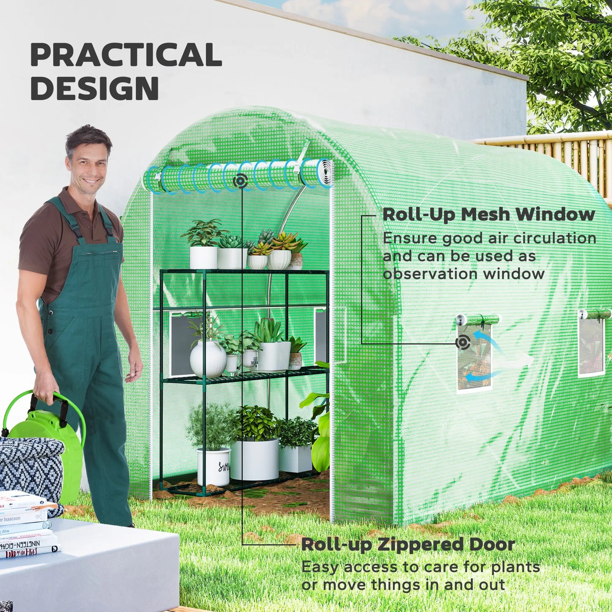 Outsunny 300 x 195cm Walk-In Tunnel Greenhouse - Green 