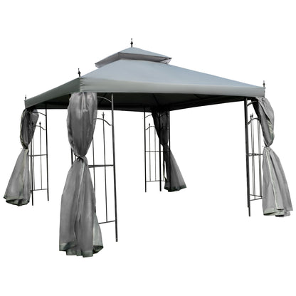 Outsunny 3(M)x3(M) Garden Gazebo Double Top Outdoor Canopy Patio Event Party Wedding Tent Backyard Sun Shade with Netting - Grey 