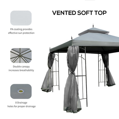 Outsunny 3(M)x3(M) Garden Gazebo Double Top Outdoor Canopy Patio Event Party Wedding Tent Backyard Sun Shade with Netting - Grey 