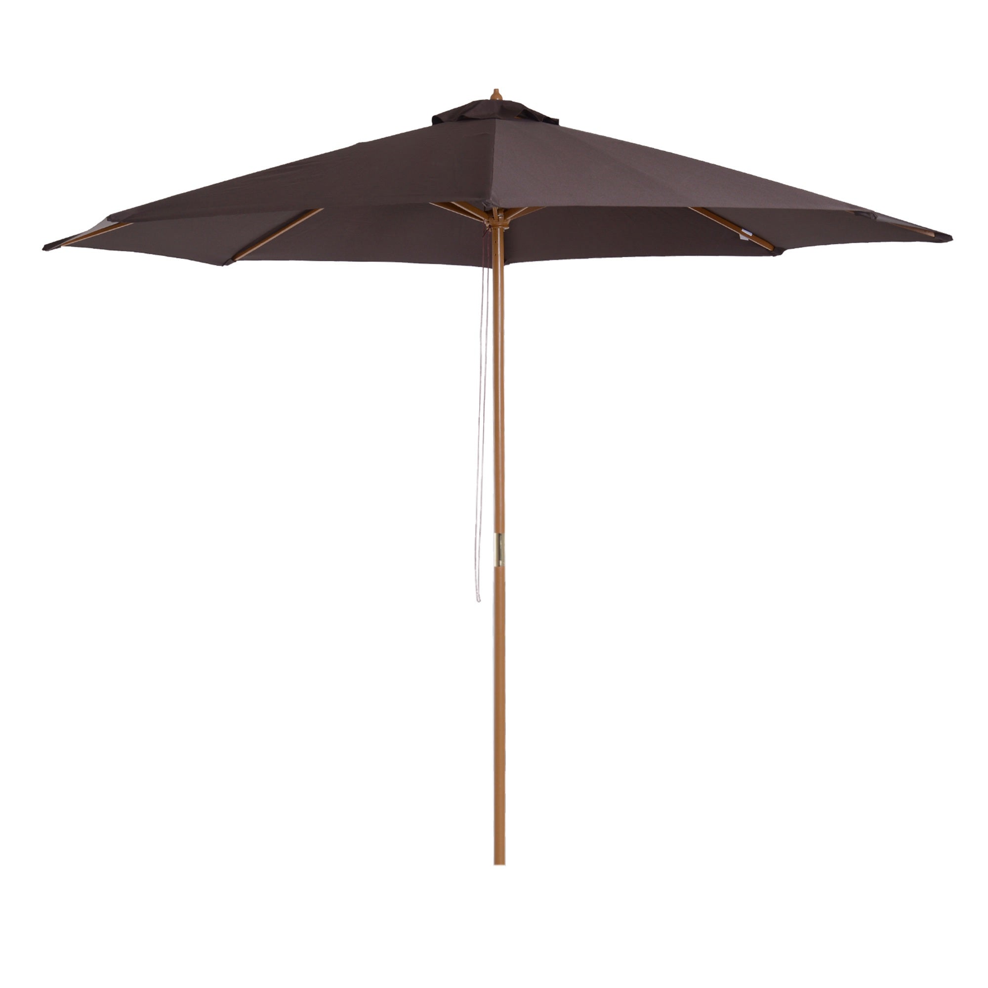Outsunny 3(m) Garden Parasol, Pulley Operated Patio Umbrella, Wooden Parasol, Table Market Umbrella with Rope Pulley Mechanism and 8 Ribs, Coffee 