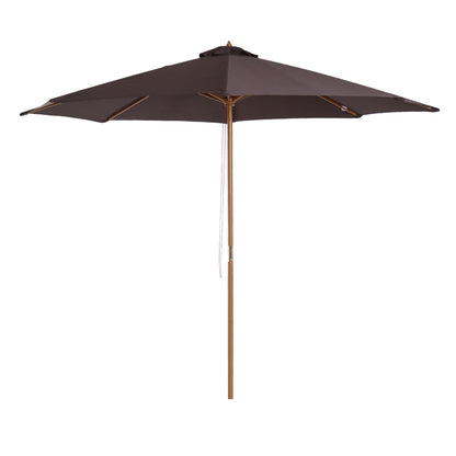 Outsunny 3(m) Garden Parasol, Pulley Operated Patio Umbrella, Wooden Parasol, Table Market Umbrella with Rope Pulley Mechanism and 8 Ribs, Coffee 