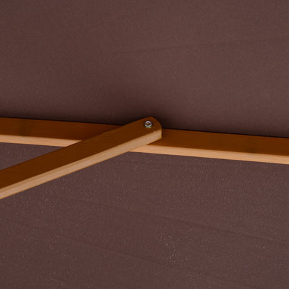 Outsunny 3(m) Garden Parasol, Pulley Operated Patio Umbrella, Wooden Parasol, Table Market Umbrella with Rope Pulley Mechanism and 8 Ribs, Coffee 