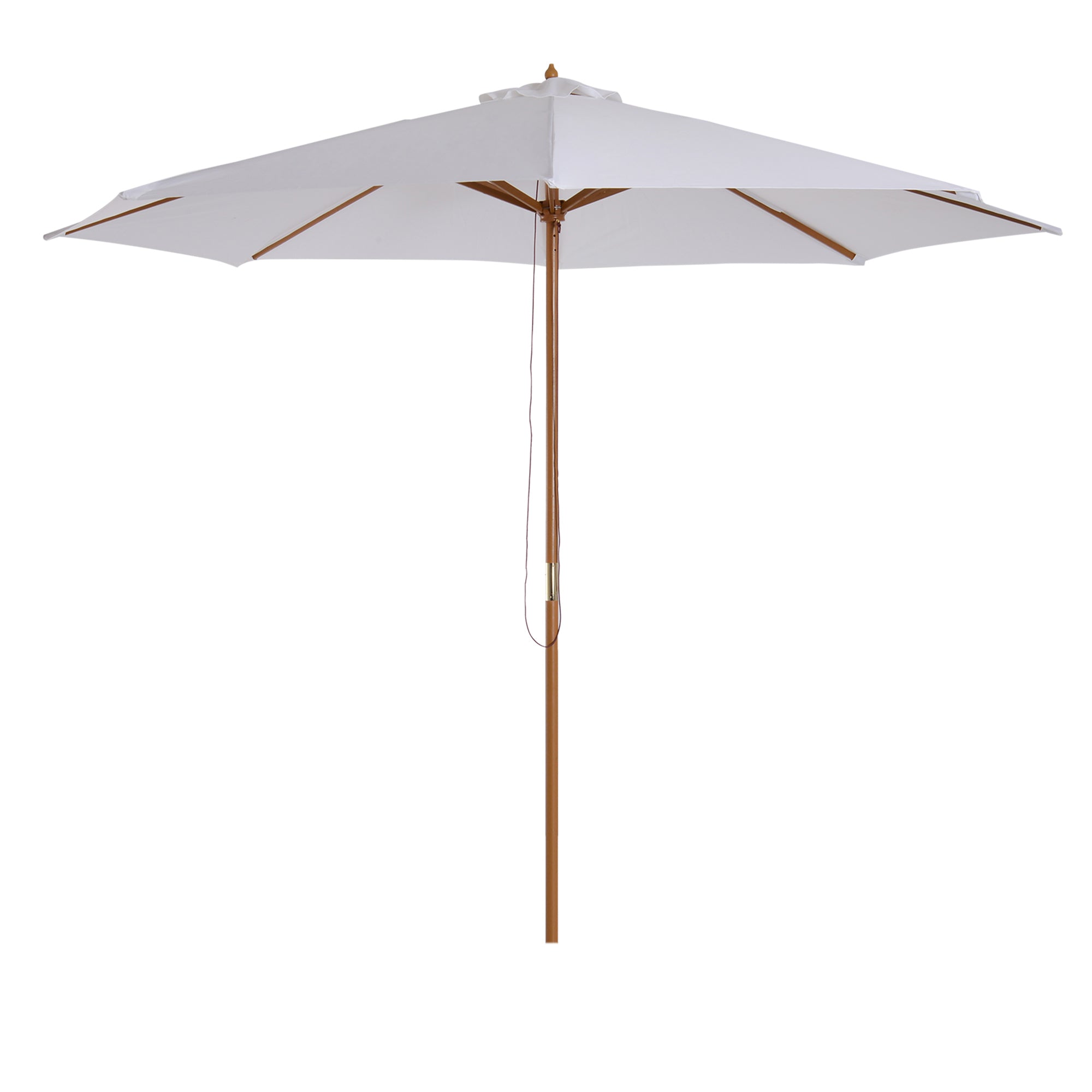 Outsunny 3(m) Garden Parasol, Pulley Operated Patio Umbrella, Wooden Table Market Umbrella with Rope Pulley Mechanism and 8 Ribs, Cream White 