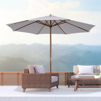 Outsunny 3(m) Garden Parasol, Pulley Operated Patio Umbrella, Wooden Table Market Umbrella with Rope Pulley Mechanism and 8 Ribs, Cream White 