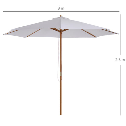 Outsunny 3(m) Garden Parasol, Pulley Operated Patio Umbrella, Wooden Table Market Umbrella with Rope Pulley Mechanism and 8 Ribs, Cream White 