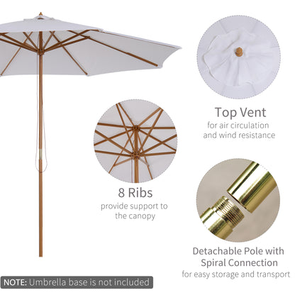 Outsunny 3(m) Garden Parasol, Pulley Operated Patio Umbrella, Wooden Table Market Umbrella with Rope Pulley Mechanism and 8 Ribs, Cream White 