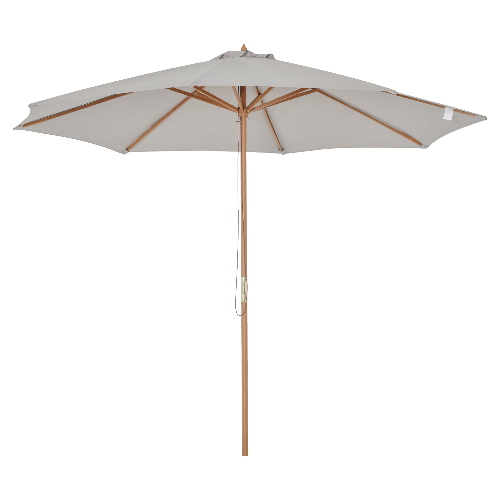 Outsunny 3(m) Garden Parasol, Pulley Operated Patio Umbrella, Wooden Table Market Umbrella with Rope Pulley Mechanism and 8 Ribs, Grey 