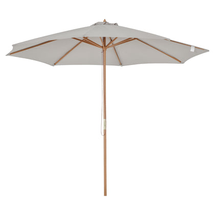 Outsunny 3(m) Garden Parasol, Pulley Operated Patio Umbrella, Wooden Table Market Umbrella with Rope Pulley Mechanism and 8 Ribs, Grey 