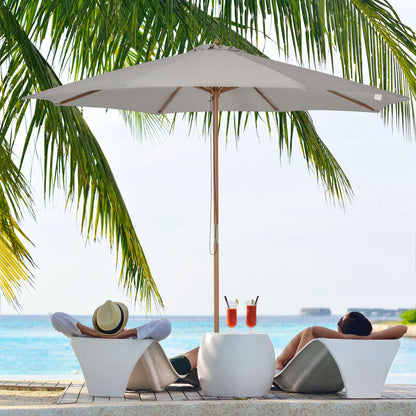 Outsunny 3(m) Garden Parasol, Pulley Operated Patio Umbrella, Wooden Table Market Umbrella with Rope Pulley Mechanism and 8 Ribs, Grey 