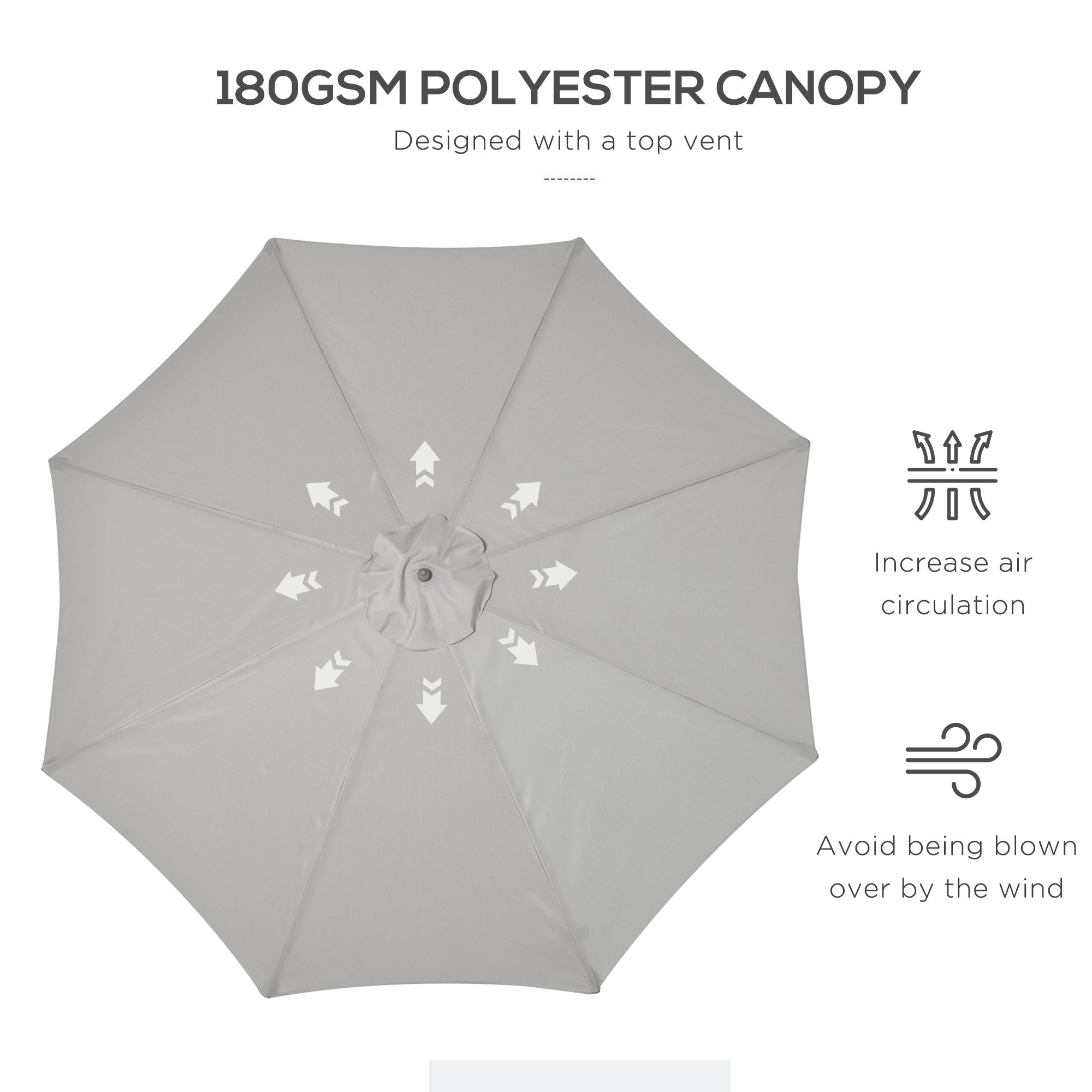 Outsunny 3(m) Garden Parasol, Pulley Operated Patio Umbrella, Wooden Table Market Umbrella with Rope Pulley Mechanism and 8 Ribs, Grey 