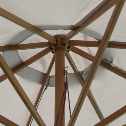 Outsunny 3(m) Garden Parasol, Pulley Operated Patio Umbrella, Wooden Table Market Umbrella with Rope Pulley Mechanism and 8 Ribs, Grey 