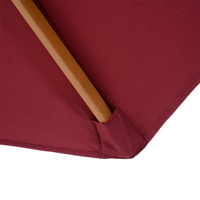 Outsunny 3(m) Garden Parasol, Pulley Operated Patio Umbrella, Wooden Table Market Umbrella with Rope Pulley Mechanism and 8 Ribs, Wine Red 