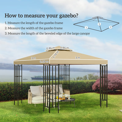 Outsunny 3(m) Gazebo Top Cover Double Tier Canopy Replacement Pavilion Roof Deep Beige 