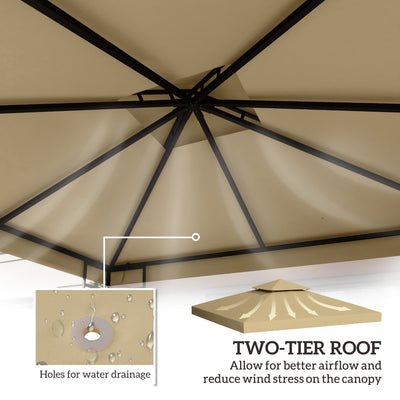 Outsunny 3(m) Gazebo Top Cover Double Tier Canopy Replacement Pavilion Roof Deep Beige 