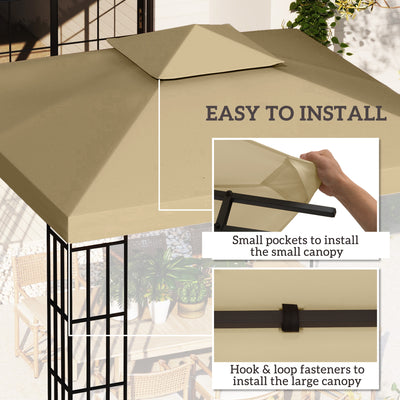 Outsunny 3(m) Gazebo Top Cover Double Tier Canopy Replacement Pavilion Roof Deep Beige 