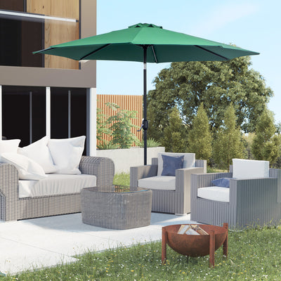 Outsunny 3(m) Tilting Parasol Garden Umbrellas, Outdoor Sun Shade with 8 Ribs, Tilt and Crank Handle for Balcony, Bench, Garden, Green 