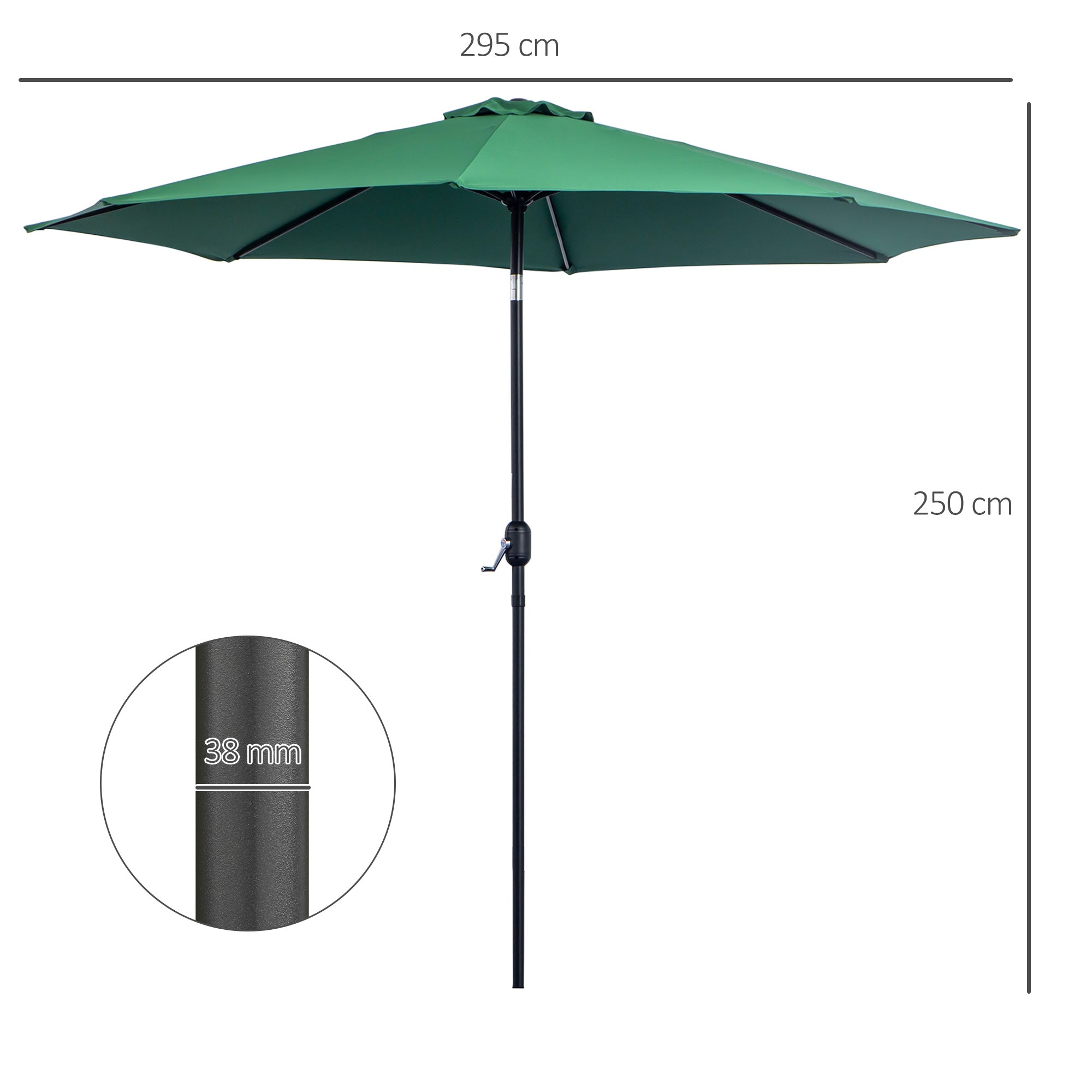 Outsunny 3(m) Tilting Parasol Garden Umbrellas, Outdoor Sun Shade with 8 Ribs, Tilt and Crank Handle for Balcony, Bench, Garden, Green 