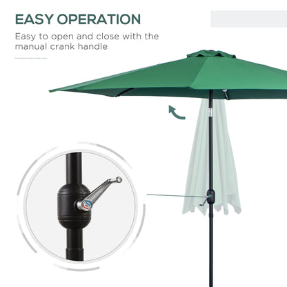 Outsunny 3(m) Tilting Parasol Garden Umbrellas, Outdoor Sun Shade with 8 Ribs, Tilt and Crank Handle for Balcony, Bench, Garden, Green 