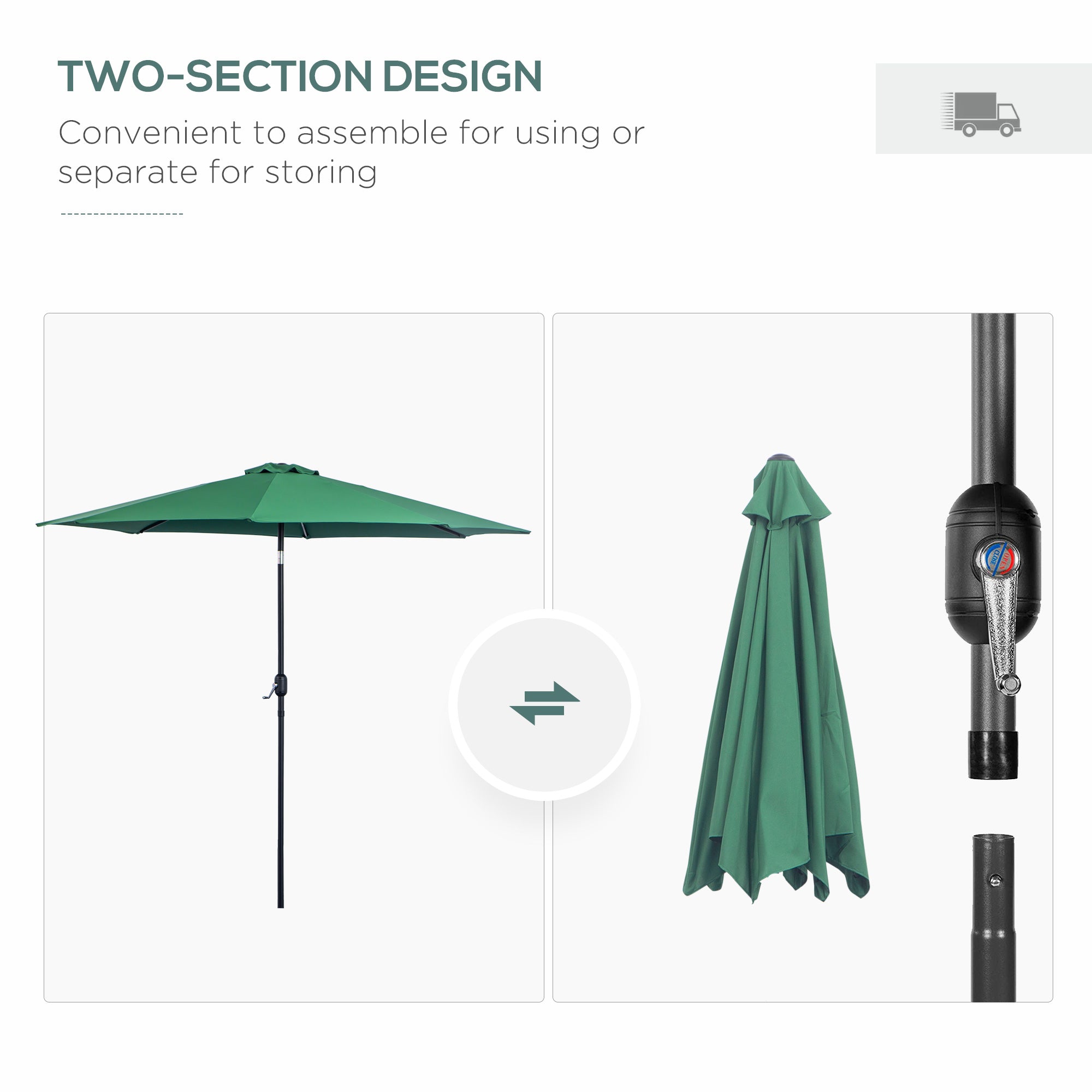 Outsunny 3(m) Tilting Parasol Garden Umbrellas, Outdoor Sun Shade with 8 Ribs, Tilt and Crank Handle for Balcony, Bench, Garden, Green 