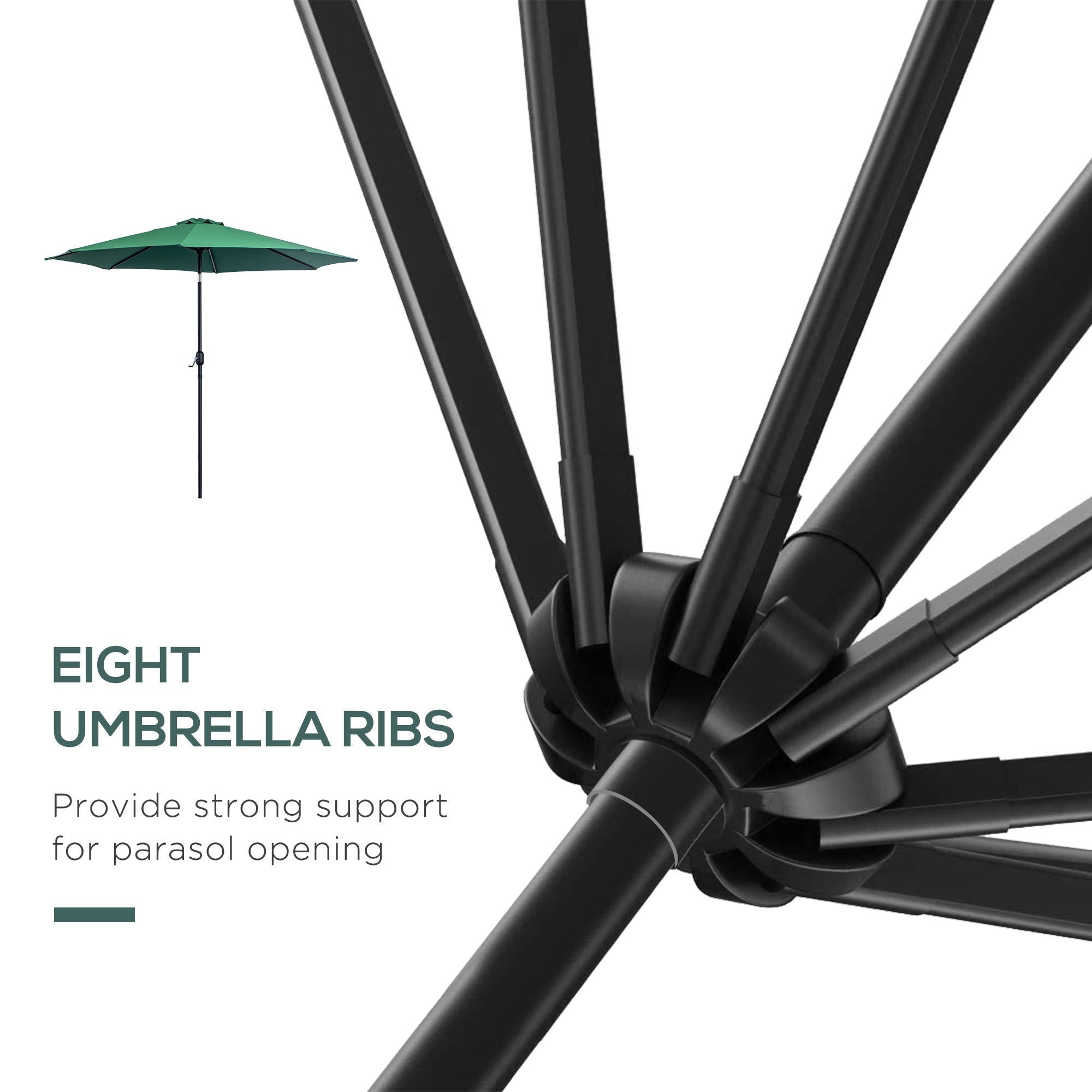 Outsunny 3(m) Tilting Parasol Garden Umbrellas, Outdoor Sun Shade with 8 Ribs, Tilt and Crank Handle for Balcony, Bench, Garden, Green 