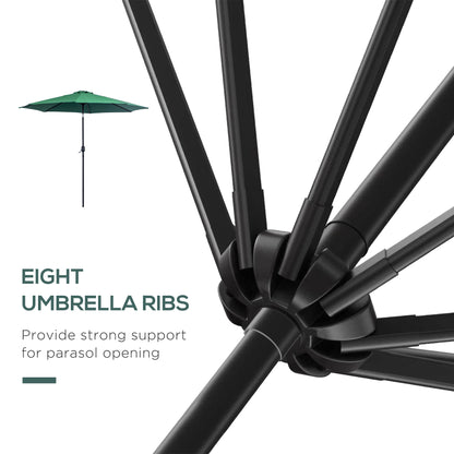 Outsunny 3(m) Tilting Parasol Garden Umbrellas, Outdoor Sun Shade with 8 Ribs, Tilt and Crank Handle for Balcony, Bench, Garden, Green 