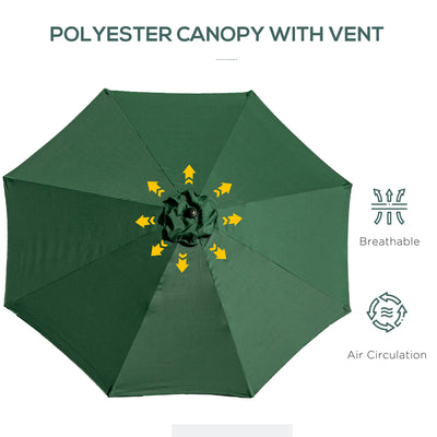 Outsunny 3(m) Tilting Parasol Garden Umbrellas, Outdoor Sun Shade with 8 Ribs, Tilt and Crank Handle for Balcony, Bench, Garden, Green 