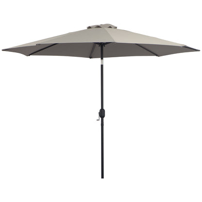 Outsunny 3(m) Tilting Parasol Garden Umbrellas, Outdoor Sun Shade with 8 Ribs, Tilt and Crank Handle for Balcony, Bench, Garden, Light Grey 