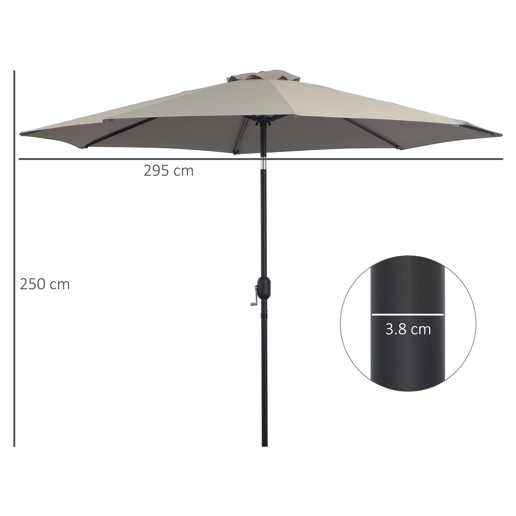 Outsunny 3(m) Tilting Parasol Garden Umbrellas, Outdoor Sun Shade with 8 Ribs, Tilt and Crank Handle for Balcony, Bench, Garden, Light Grey 