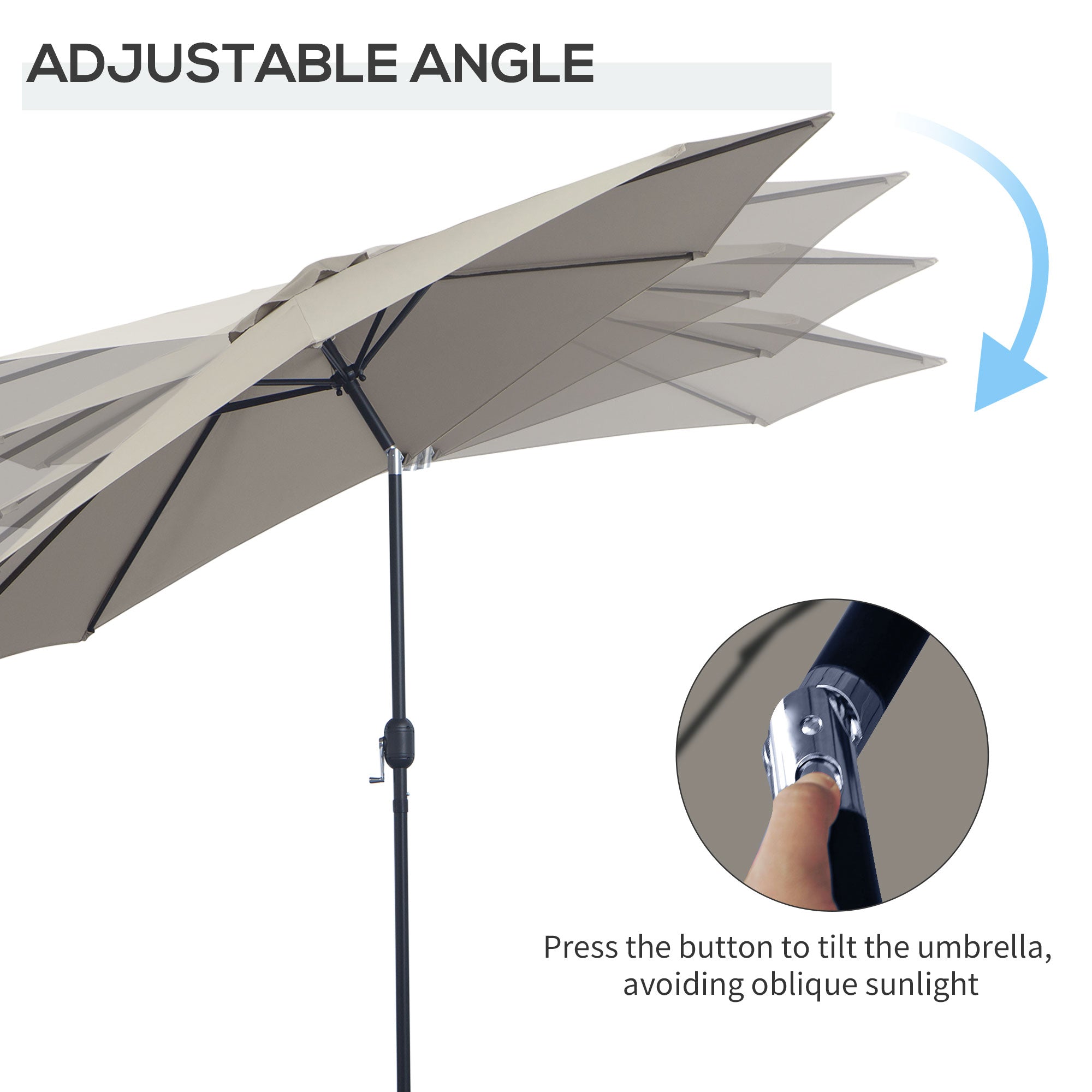 Outsunny 3(m) Tilting Parasol Garden Umbrellas, Outdoor Sun Shade with 8 Ribs, Tilt and Crank Handle for Balcony, Bench, Garden, Light Grey 